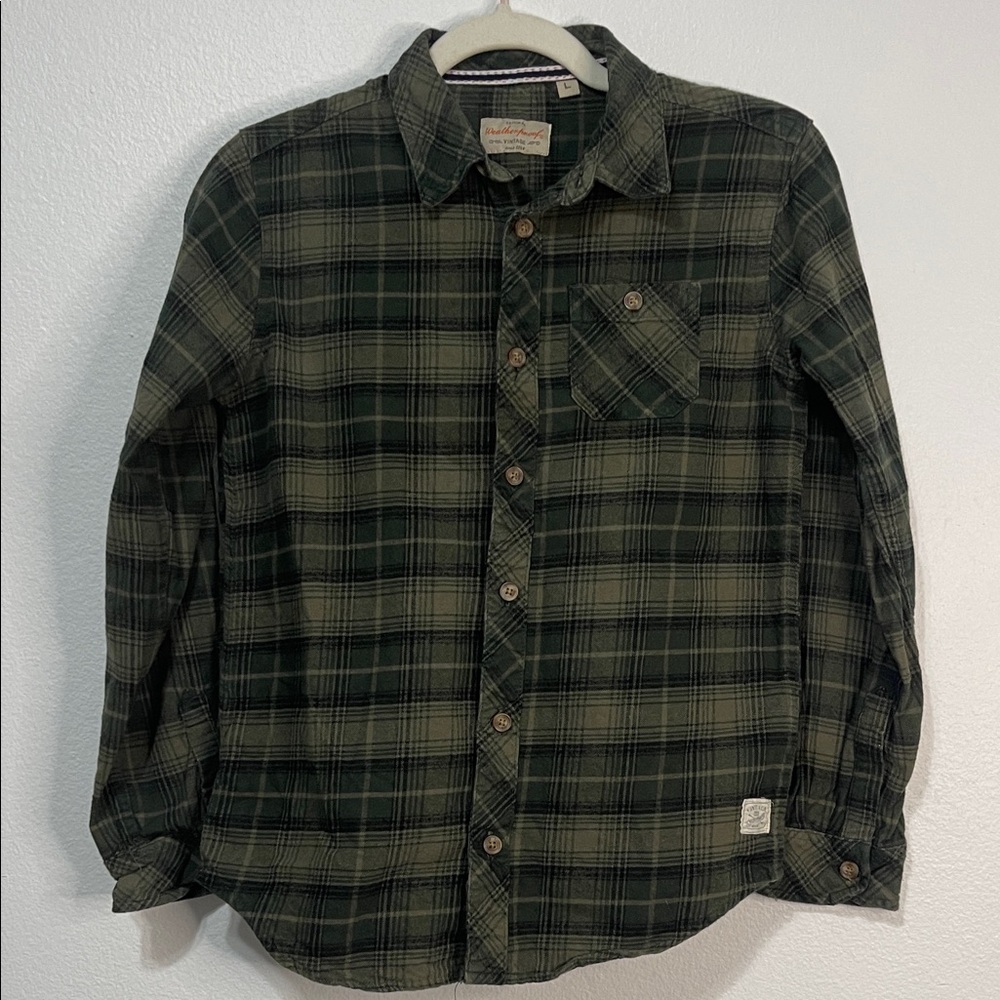 Original Weathproof Vintage Green Plaid Cotton Button Down Shirt Size Large EUC